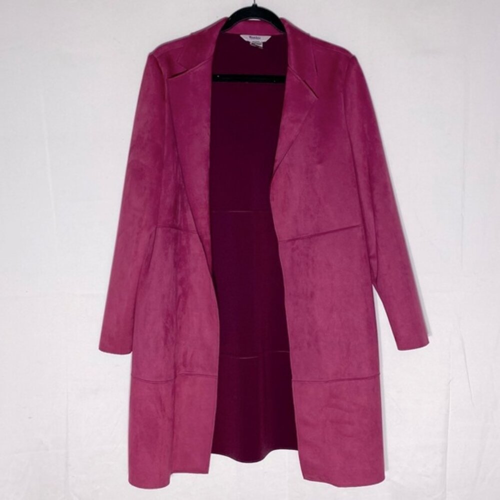 TanJay Petite Fuchsia Pink Faux Suede Open Front Light Jacket SP